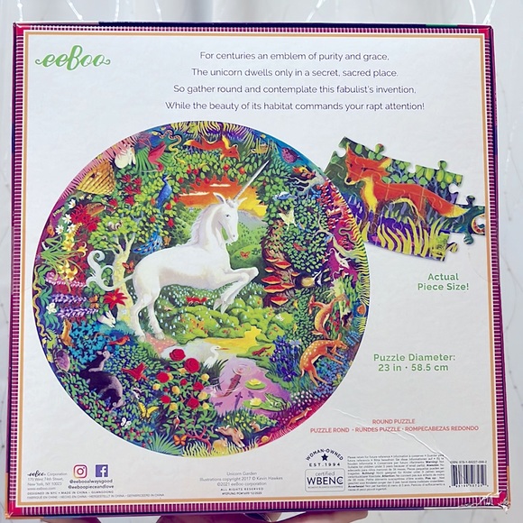 NWT Piece & Love EEBOO | Unicorn Garden, 500 piece round puzzle - Picture 3 of 7